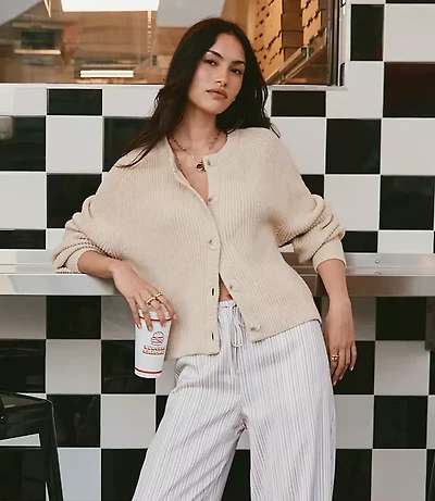 Petite Ribbed Relaxed Cardigan