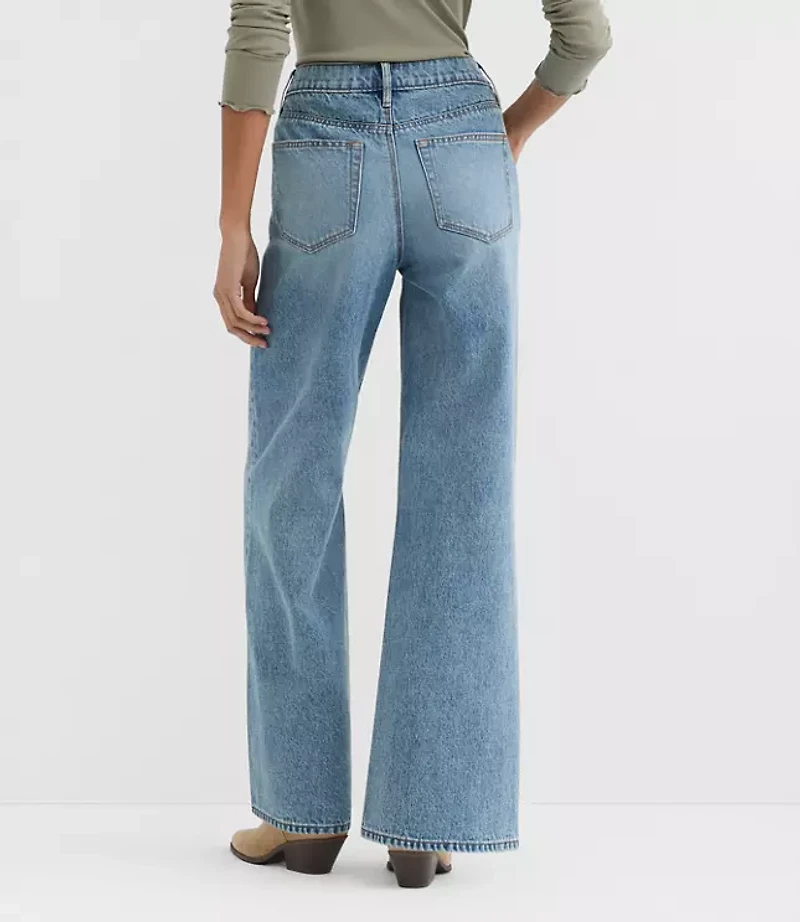 Rivete Petite Curvy High Rise Wide Leg Jeans Light Wash