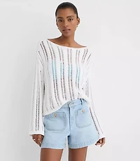 LOFT Beach Striped Open Stitch Boatneck Sweater