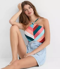LOFT Beach Chevron Halter One Piece Swimsuit