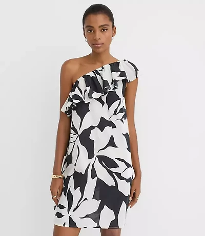 Petite LOFT Beach Ruffle One Shoulder Mini Dress