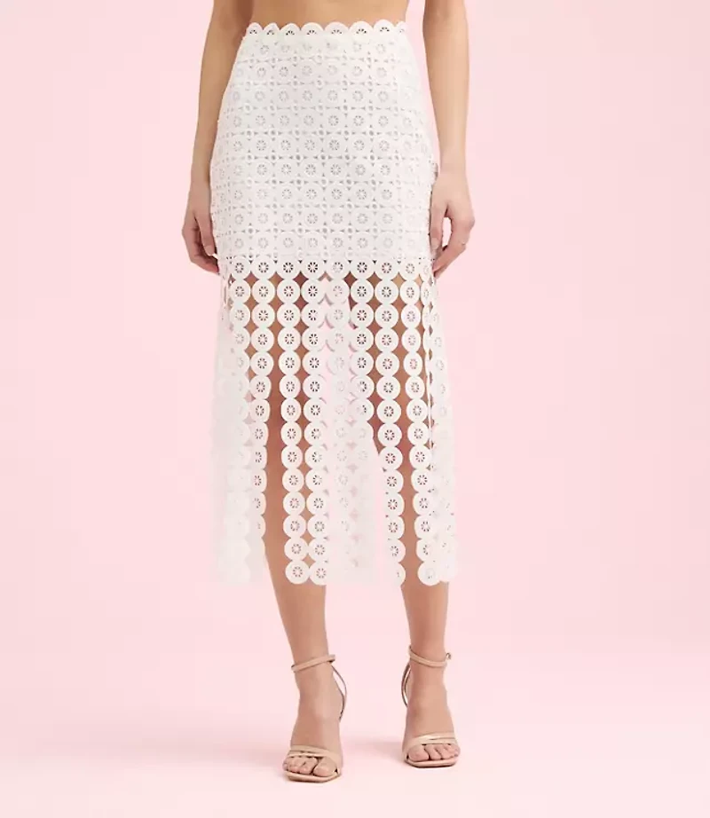 Lately Crochet Lace Fringe Midi Skirt