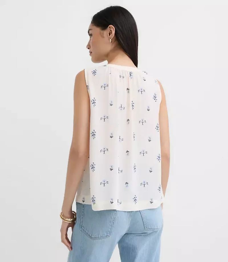 Floral Shirred Button Shell