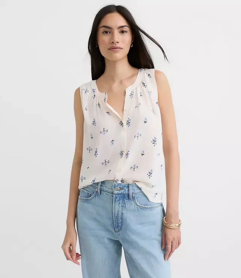 Floral Shirred Button Shell