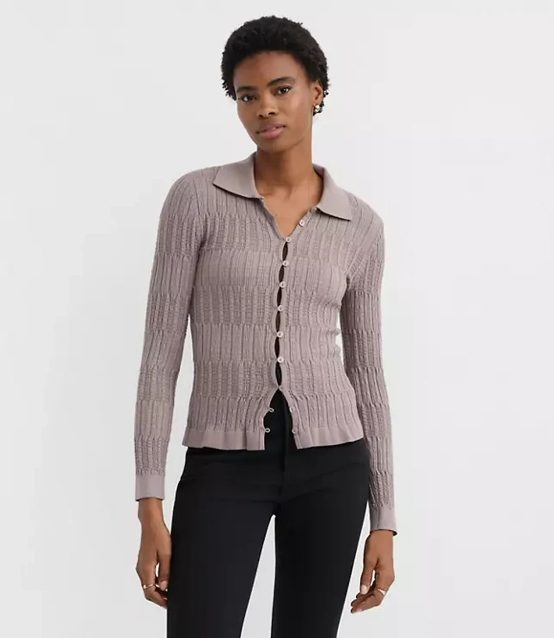 Petite Smocked Ruffle Cardigan Top