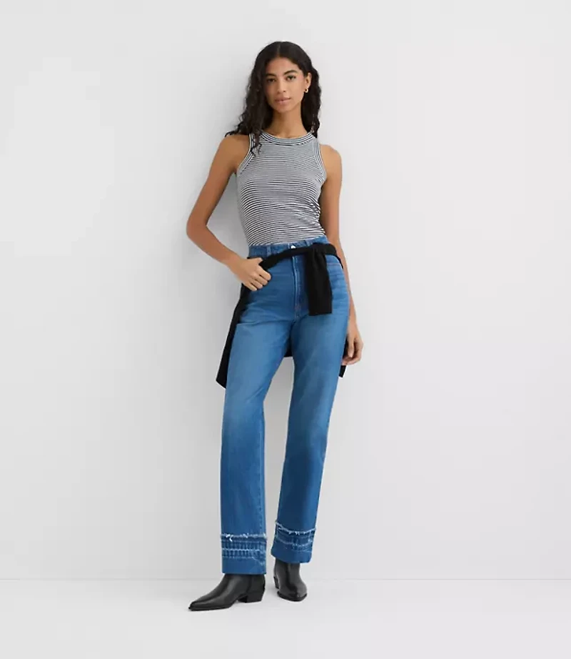 Rivete Petite Unpicked Cuffed High Rise Straight Jeans Authentic Indigo