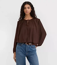 Shirred Tie Neck Bubble Blouse