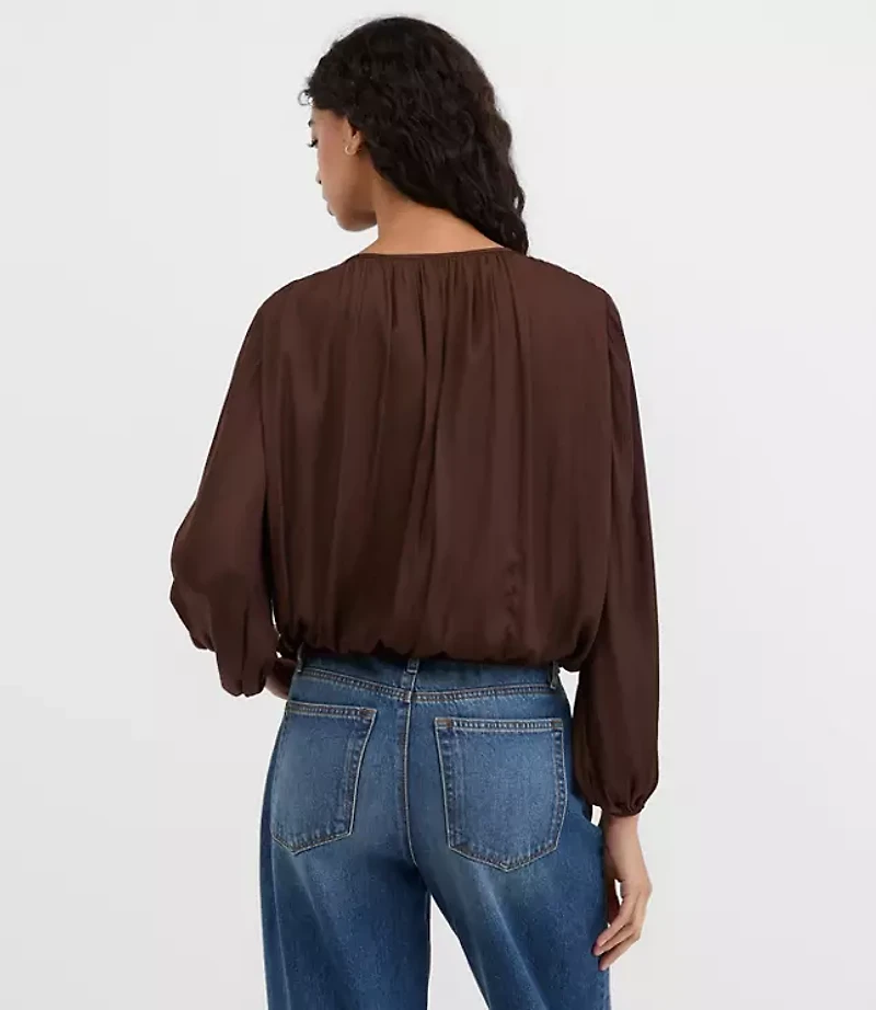 Shirred Tie Neck Bubble Blouse