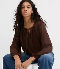 Shirred Tie Neck Bubble Blouse