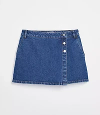 Petite Denim Wrap Skort Medium Stone Wash