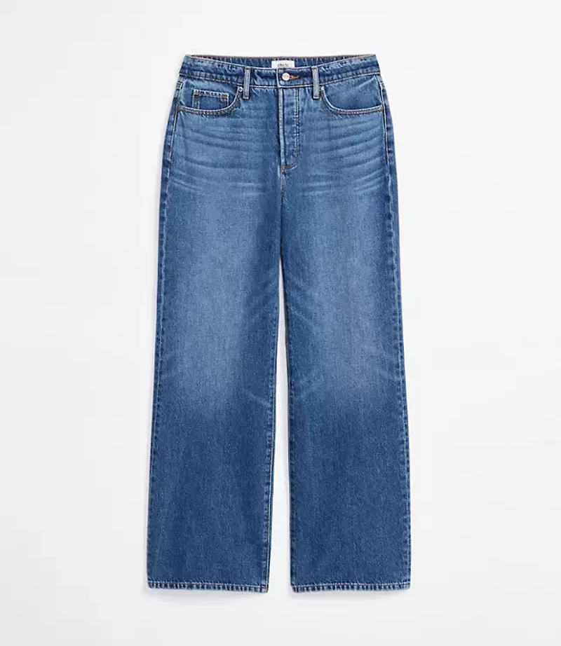 Rivete Petite Curvy High Rise Wide Leg Jeans Echo Wash