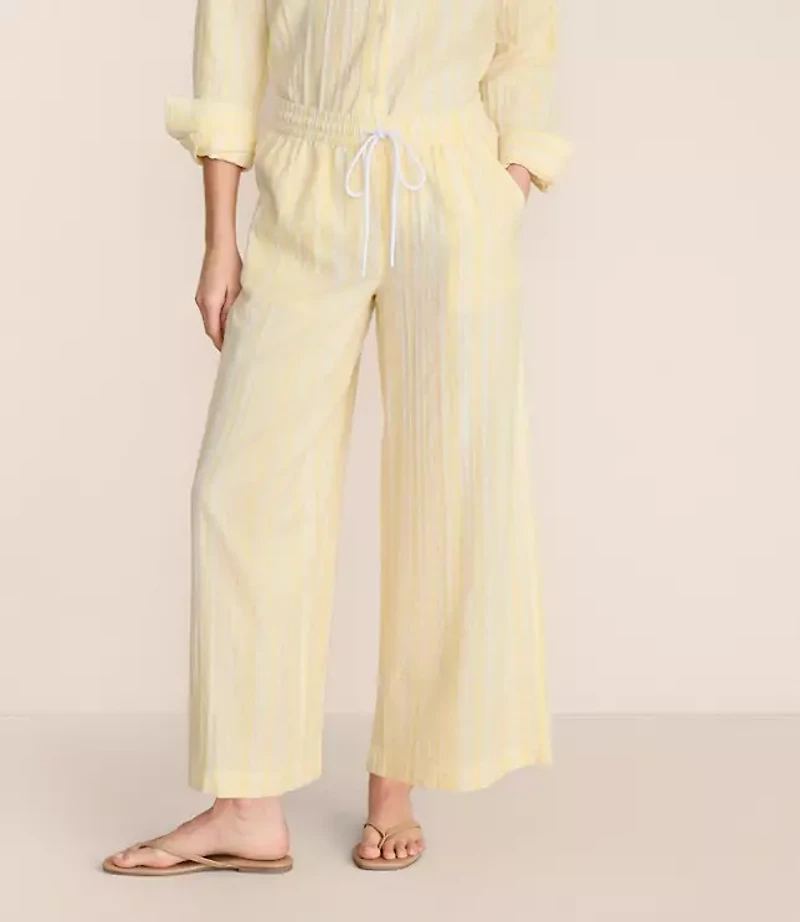 Lou & Grey Striped Linen Cotton Wide Leg Crop Pants