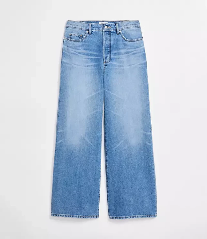 Rivete Curvy High Rise Relaxed Wide Leg Jeans Light Wash Indigo