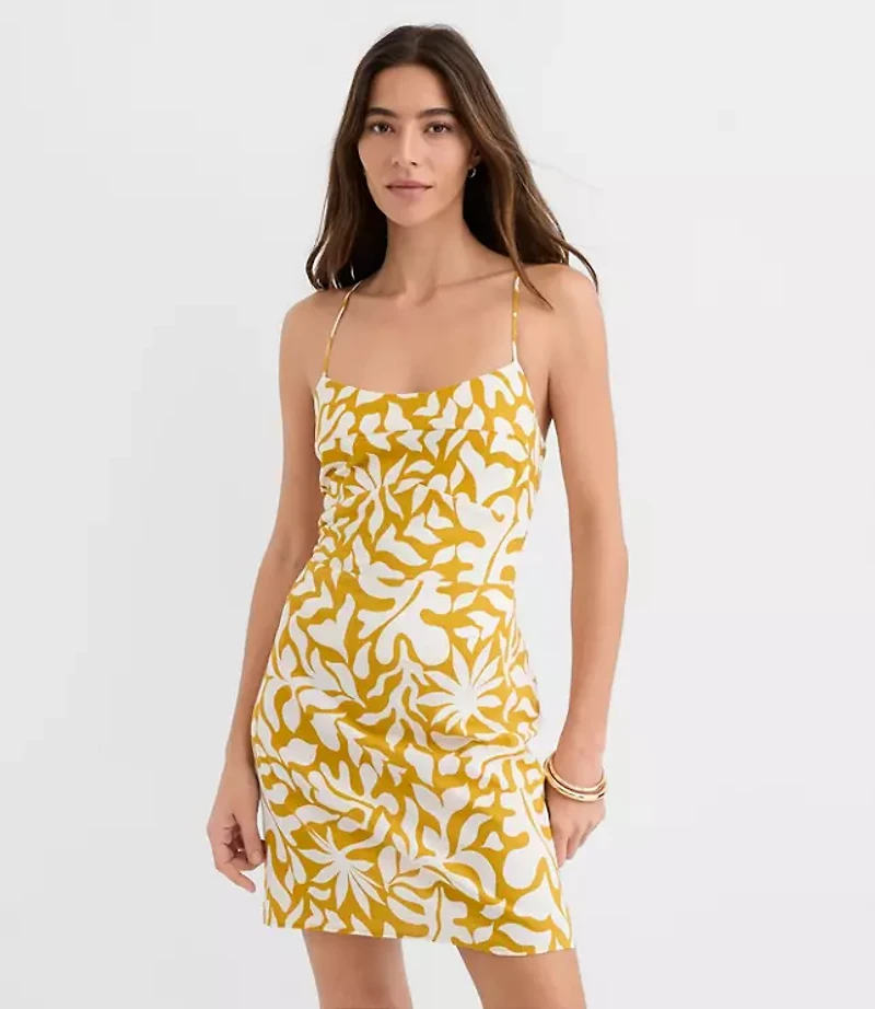 Petite LOFT Beach Palm Linen Cotton Strappy Back Mini Dress