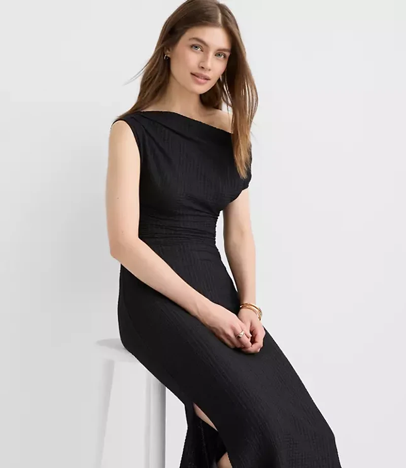 Asymmetrical Ruched Midi Dress