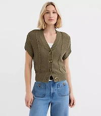 Petite Pointelle Textured Short Sleeve Cardigan