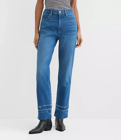 Rivete Curvy Unpicked Cuffed High Rise Straight Jeans Authentic Indigo