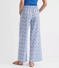 Pull On Wide Leg Pants Mosaic Linen Cotton