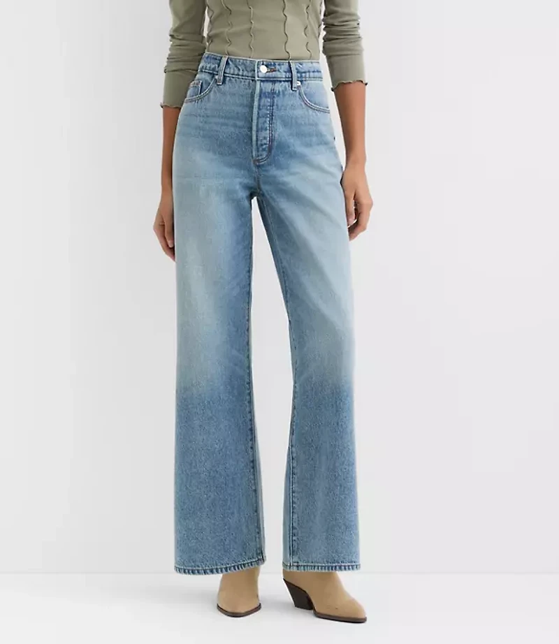 Rivete Petite High Rise Wide Leg Jeans Light Wash