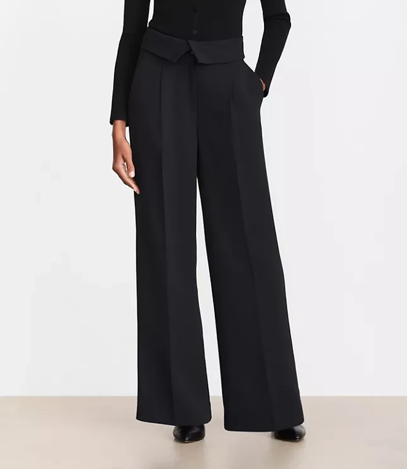Tall LOFT Versa Crepe Drape Foldover Waist Palazzo Pants