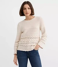 Petite Scalloped Pointelle Flare Sleeve Sweater