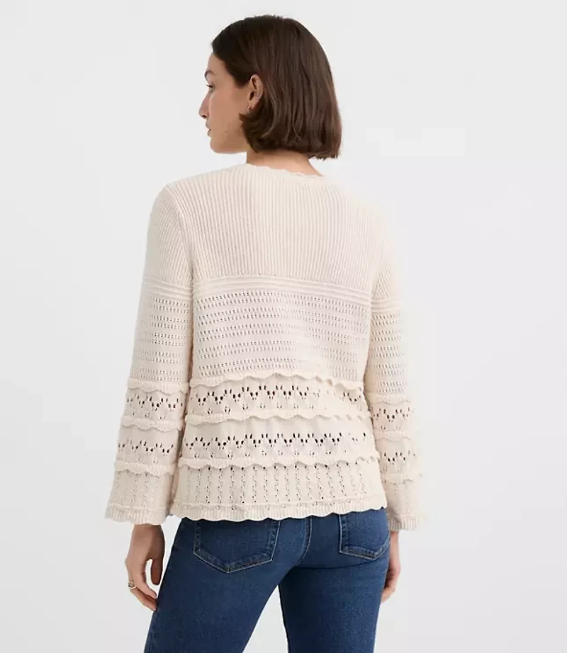 Petite Scalloped Pointelle Flare Sleeve Sweater