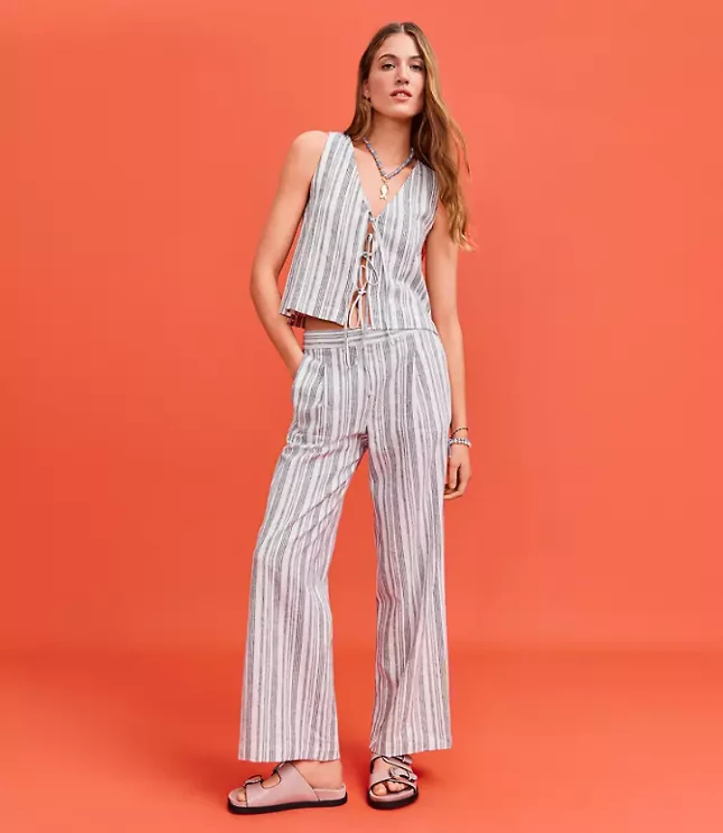 Lou & Grey Striped Linen Cotton Wide Leg Crop Pants