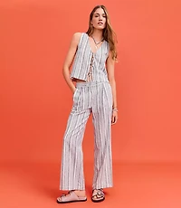 Lou & Grey Striped Linen Cotton Wide Leg Crop Pants