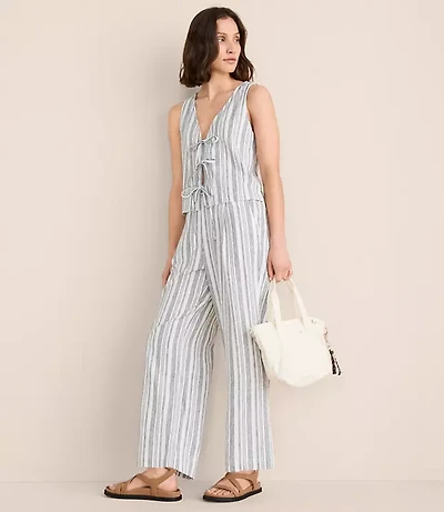 Lou & Grey Striped Linen Cotton Wide Leg Crop Pants