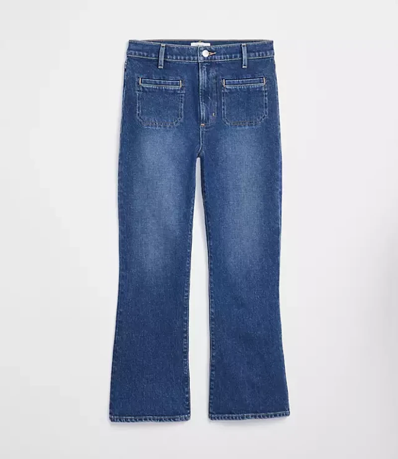 Rivete Tall Welt Pocket High Rise Kick Crop Jeans Mid Wash