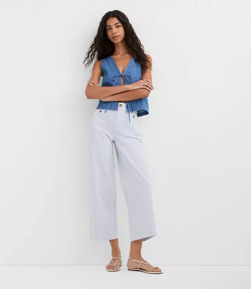 Petite Palmer Wide Leg Crop Pants in Stripe