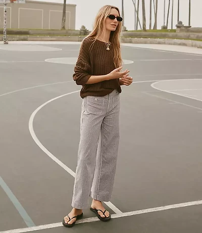 Petite Palmer Wide Leg Crop Pants Stripe