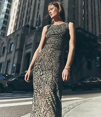 LOFT Versa Animal Print Mesh Maxi Dress