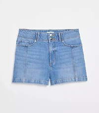 Rivete Tall Curvy Seamed High Rise Denim Shorts Mid Wash