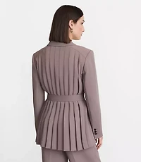 Petite LOFT Versa Crepe Drape Back Pleated Belted Blazer
