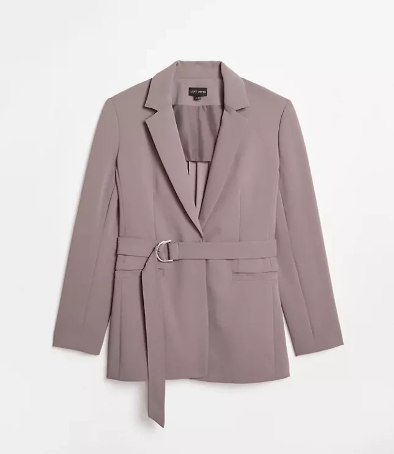 Petite LOFT Versa Crepe Drape Back Pleated Belted Blazer
