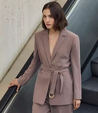 Petite LOFT Versa Crepe Drape Back Pleated Belted Blazer