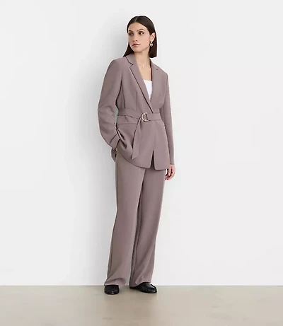 Petite LOFT Versa Crepe Drape Back Pleated Belted Blazer