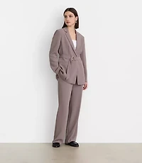 Petite LOFT Versa Crepe Drape Back Pleated Belted Blazer