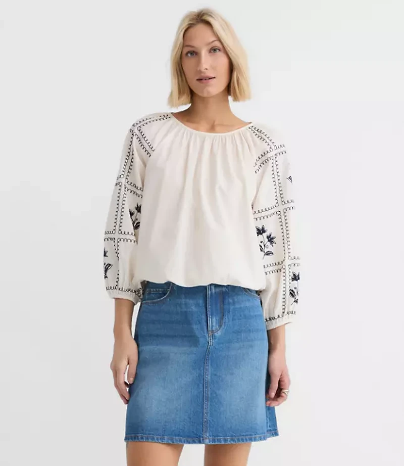 Petite Floral Embroidered Poplin Blouse