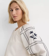 Petite Floral Embroidered Poplin Blouse