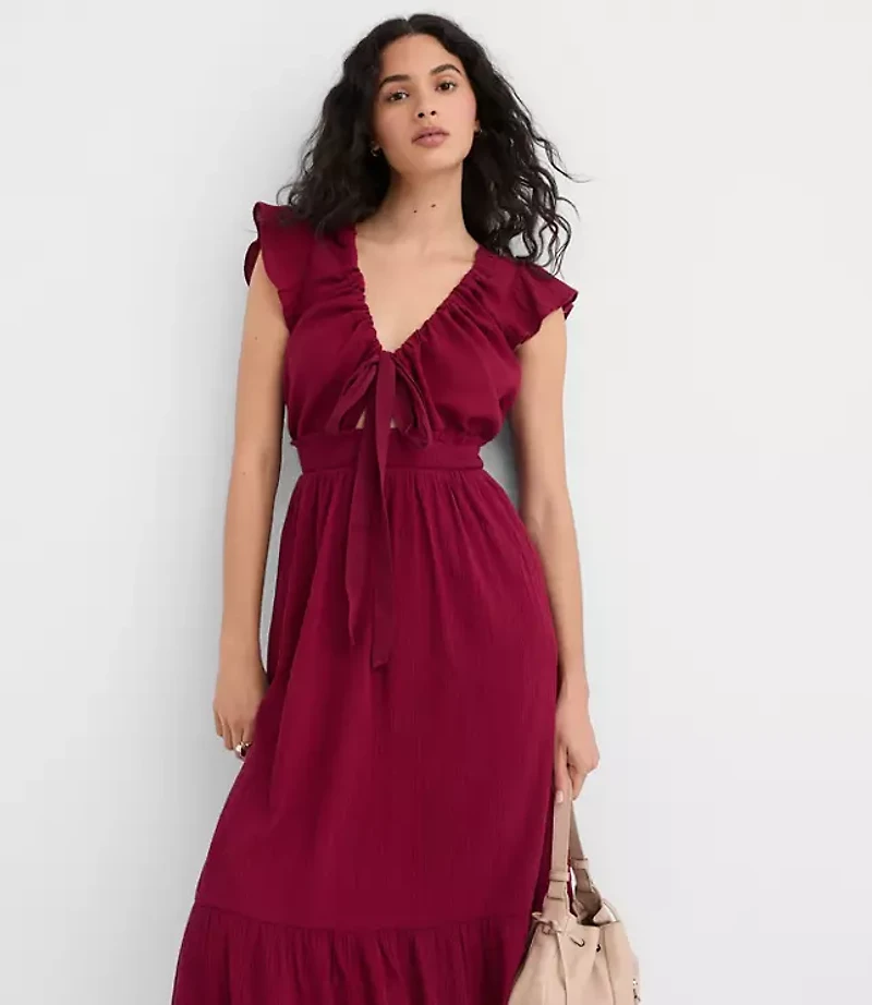 LOFT Beach Bow Cutout Maxi Pocket Dress