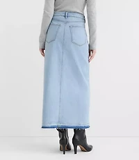 Rivete Tall Front Slit Denim Maxi Skirt Vintage Light Wash