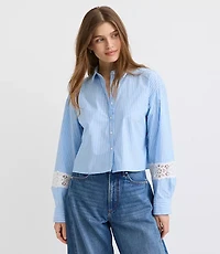 Petite Striped Poplin Everyday Abbreviated Shirt