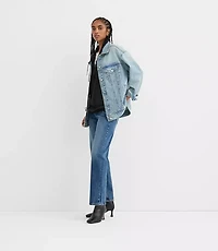Petite Oversized Denim Trucker Jacket Vintage Light Indigo Wash
