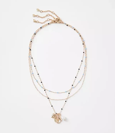 Pearlized Puffy Heart Layered Necklace Set