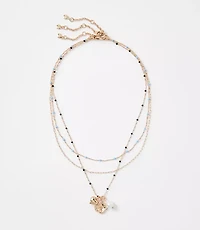 Pearlized Puffy Heart Layered Necklace Set