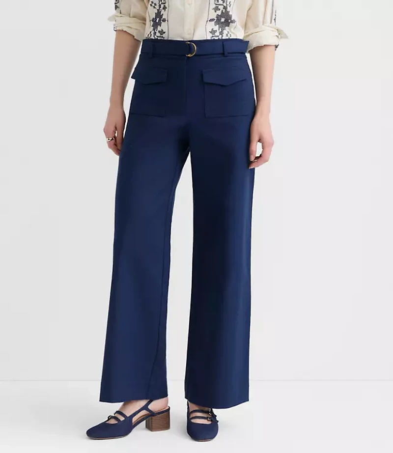 Petite Belted Palmer Wide Leg Pants Pique