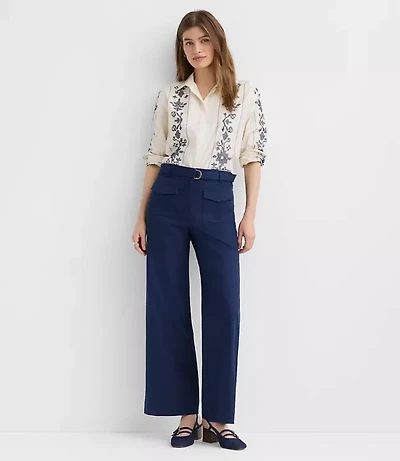 Petite Belted Palmer Wide Leg Pants Pique