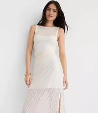 Lace Ruched Boatneck Midi Dress